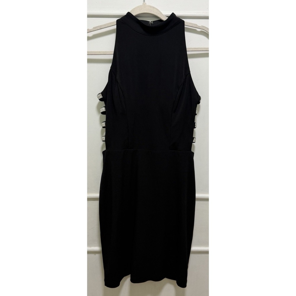 Speechless Women's Black Cocktail Dress Size 7 High Neck Side Rhinestone Straps